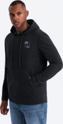 Ombre Męska bluza kangurka z kapturem i logotypem czarna V1 OM-SSNZ-0162 M. Czarne bluzy męskie Ombre, m, bez wzorów, z kapturem. Za 179.99 zł.