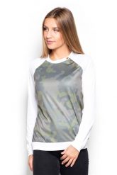 Bluza z Wzorzystym Przodem w Moro. Białe bluzy damskie Katrus, l, bez wzorów, z materiału, bez ramiączek, bez kaptura. Za 189.00 zł.