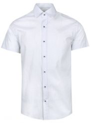 Męska Koszula Typu Casual (Weekendowa) - Pako Jeans - Biała w Mikrogroszki. Białe koszule męskie Pako Jeans, l, bez wzorów, z bawełny, casualowe, bez kołnierzyka, bez ramiączek. Za 169.00 zł.