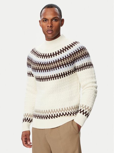 BOSS Sweter 50570654 Kremowy Regular Fit. Białe swetry męskie Boss, m, bez wzorów, z wełny, bez kołnierzyka, bez ramiączek. Za 1,449.00 zł.