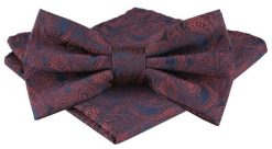 Mucha Męska z Poszetką w Zestawie - Alties - Miedziany Motyw Paisley. Brązowe krawaty i muchy Alties, bez wzorów, eleganckie. Za 65.00 zł.
