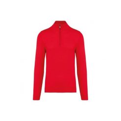 Sweter 1/4 zip Kariban. Czerwone swetry nierozpinane damskie KARIBAN, na zimę, bez wzorów, bez kołnierzyka, bez ramiączek. Za 238.50 zł.