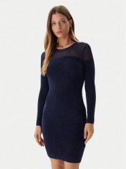 Guess Sukienka dzianinowa W5BK63 Z0890 Granatowy Slim Fit. Niebieskie sukienki damskie Guess, s, z aplikacjami, z dzianiny, bez kołnierzyka, bez ramiączek. Za 529.99 zł.
