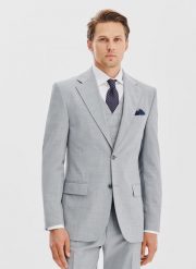 PAKO LORENTE - Gładka szara marynarka garniturowa. Szare garnitury męskie Pako Lorente, bez wzorów, z poliesteru, biznesowe, bez kołnierzyka, bez ramiączek. Za 1,189.99 zł.