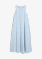 Rozkloszowana sukienka midi z mieszanki wiskozy. Niebieskie sukienki damskie bonprix, bez wzorów, z wiskozy, bez kołnierzyka, bez ramiączek, midi, rozkloszowane. Za 259.99 zł.