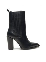 Bronx Botki New-Americana 34322-A Czarny. Czarne botki damskie Bronx, bez wzorów, ze skóry, bez obcasa, na słupku, bez zapięcia. Za 619.99 zł.