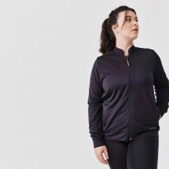 Bluza do biegania damska Kiprun Run 100 Dry. Czarne bluzy damskie KALENJI, m, bez wzorów, z elastanu, sportowe, bez ramiączek, bez kaptura. Za 89.99 zł.