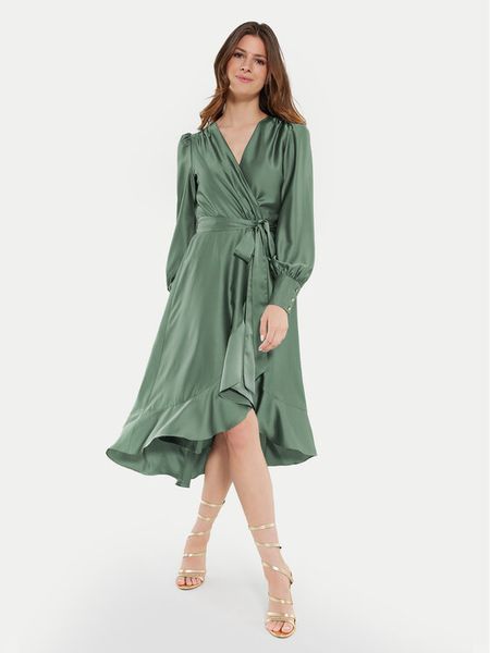 Swing Sukienka koktajlowa 5AE29200 Zielony Relaxed Fit. Zielone sukienki damskie Swing, bez wzorów, z syntetyku, wizytowe, bez kołnierzyka, bez ramiączek. Za 599.99 zł.