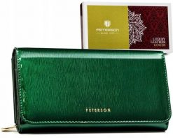 Portfel skórzany Peterson PTN 421077-SH zielony. Zielone portfele damskie Peterson, ze skóry. Za 153.99 zł.