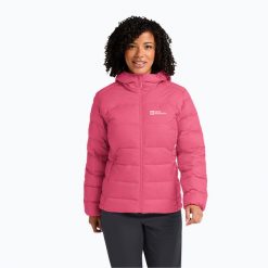 Kurtka puchowa damska Jack Wolfskin Ather Down Hoody. Czerwone kurtki sportowe damskie Jack Wolfskin, bez wzorów, z puchu, bez ramiączek, bez kaptura, trekkingowe. Za 699.99 zł.