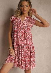 Czerwona Rozkloszowana Sukienka z Bawełny o Fasonie Oversize Liranda. Czerwone sukienki damskie Renee, na lato, l, bez wzorów, z bawełny, bez kołnierzyka, bez ramiączek, midi, oversize. Za 49.99 zł.