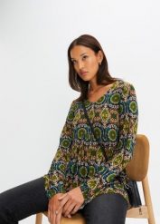 Bluzka shirtowa. Czarne bluzki damskie bonprix, bez wzorów, bez kołnierzyka, bez ramiączek. Za 94.99 zł.