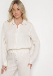 Biała Klasyczna Koszula z Wiskozy Melriza. Białe koszule damskie Born2be, l, bez wzorów, z jeansu, biznesowe, bez kołnierzyka, bez ramiączek. Za 109.99 zł.