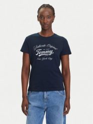 Tommy Jeans T-Shirt Essential DW0DW21404 Granatowy Regular Fit. Niebieskie t-shirty damskie Tommy Jeans, xl, bez wzorów, z bawełny, bez kołnierzyka, bez ramiączek. Za 99.99 zł.