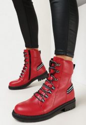 Czerwone Botki Workery z Ozdobnymi Taśmami Ronasse. Czerwone botki damskie Born2be, bez wzorów, z dzianiny, eleganckie, bez obcasa, na płaskiej podeszwie, bez zapięcia. Za 139.99 zł.