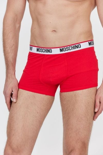 MOSCHINO Czerwone bokserki z logo 2 pack, Rozmiar S. Czerwone bokserki męskie MOSCHINO, bez wzorów, z bawełny. W wyprzedaży za 99.99 zł.
