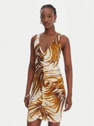 Just Cavalli Sukienka koktajlowa 80PAO9A7 JS560 Beżowy Slim Fit. Brązowe sukienki damskie Just Cavalli, bez wzorów, z wiskozy, wizytowe, bez kołnierzyka, bez ramiączek. Za 1,195.99 zł.