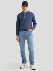 Sweter męski z kapturem granatowy Carlson 403. Niebieskie swetry męskie BIG STAR, l, bez wzorów, z bawełny, eleganckie, bez kołnierzyka, bez ramiączek. W wyprzedaży za 119.99 zł.