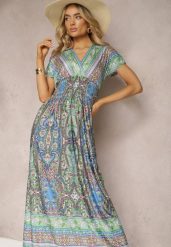 Jasnozielona Długa Sukienka z Wiskozy w Print Paisley o Kopertowym Dekolcie Dircsa. Zielone sukienki damskie Renee, na co dzień, m, bez wzorów, z tkaniny, boho, bez kołnierzyka, bez ramiączek, maxi, kopertowe. Za 39.99 zł.