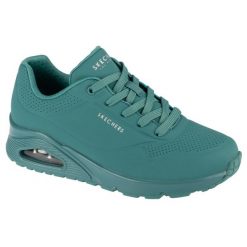 Buty sportowe Sneakersy damskie, Uno-Stand on Air. Niebieskie obuwie sportowe damskie Skechers, bez wzorów, z materiału, bez zapięcia, trekkingowe. Za 349.99 zł.
