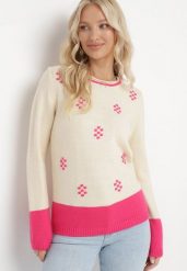 Jasnobeżowy Sweter z Angorą Ozdobiony Kropeczkami i Szerokimi Wstawkami na Dole Chanci. Brązowe swetry nierozpinane damskie Born2be, l, bez wzorów, z dzianiny, klasyczne, bez kołnierzyka, bez ramiączek. Za 64.99 zł.