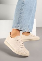 Beżowe Tenisówki z Perforowaną Cholewką Ellivene. Brązowe trampki i tenisówki damskie Renee, bez wzorów, z jeansu, bez zapięcia. Za 49.99 zł.