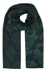 Szalik Męski Alties z Wiskozy - Granat z Zielone Kwiaty i Paisley. Niebieskie szaliki męskie Alties, bez wzorów, z bawełny. Za 59.00 zł.
