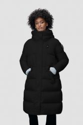 BLAUER Czarny damski płaszcz Lena Raincoat Long Jackets. Czarne płaszcze damskie Blauer USA, s, bez wzorów, ze lnu, eleganckie, bez kołnierzyka. W wyprzedaży za 1,399.99 zł.