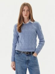 Tommy Hilfiger Sweter WW0WW43586 Błękitny Regular Fit. Niebieskie swetry nierozpinane damskie Tommy Hilfiger, xl, bez wzorów, z wełny, bez kołnierzyka, bez ramiączek. Za 649.99 zł.