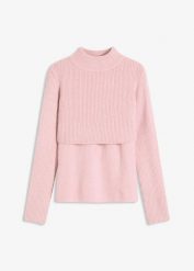 Sweter warstwowy. Czerwone swetry nierozpinane damskie bonprix, bez wzorów, bez kołnierzyka, bez ramiączek. Za 99.99 zł.