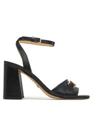 Guess Sandały FLJGRT LEA03 Czarny. Czarne sandały damskie Guess, z aplikacjami, ze skóry, bez obcasa, na słupku, bez zapięcia. Za 499.99 zł.
