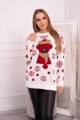 Sweter świąteczny z misiem ecru. Swetry nierozpinane damskie KESI, l, bez wzorów, z wełny, wizytowe, bez kołnierzyka, plus size, bez ramiączek. Za 125.45 zł.