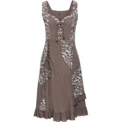 Sukienka ze sznurowaniem bonprix brunatny z nadrukiem. Brązowe sukienki damskie bonprix, bez wzorów, bez kołnierzyka, bez ramiączek, gorsetowe. Za 129.99 zł.
