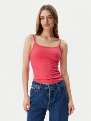 Tommy Jeans Top Essential DW0DW20675 Różowy Slim Fit. Czerwone topy damskie Tommy Jeans, l, bez wzorów, z bawełny, bez kołnierzyka, bez ramiączek. Za 69.99 zł.