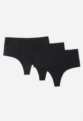 Czarne 3-Pack Majtki Bezszwowe Typu Stringi High Waist Cinossa. Czarne majtki damskie Renee, z satyny. Za 49.99 zł.