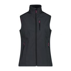 Damska kurtka softshellowa bez rękawów CMP. Czarne kurtki sportowe damskie CMP, xs, bez wzorów, bez ramiączek, bez kaptura, trekkingowe. Za 331.30 zł.