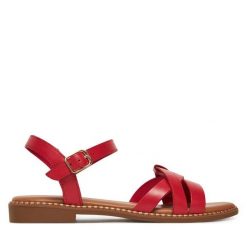 Sandały Lasocki. Czerwone sandały damskie Lasocki, bez wzorów, bez obcasa, na płaskiej podeszwie, bez zapięcia. Za 149.99 zł.