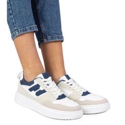 Biało-niebieskie sneakersy trampki damskie białe. Białe trampki i tenisówki damskie bez wzorów, z dresówki, bez zapięcia. Za 84.03 zł.