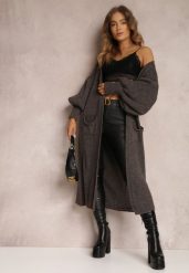 Ciemnoszary Kardigan Długi z Bufiastym Rękawem Mesho. Szare kardigany damskie Renee, bez wzorów, z jeansu, eleganckie, bez kołnierzyka. Za 129.99 zł.