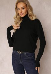 Czarny Sweter Golf o Dopasowanym Fasonie z Wiskozą Nalexa. Czarne swetry nierozpinane damskie Renee, l, bez wzorów, z dzianiny, klasyczne, bez kołnierzyka, bez ramiączek. Za 54.99 zł.