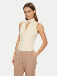 Guess Bluzka W5RP05 KCBO2 Écru Regular Fit. Bluzki damskie Guess, l, z aplikacjami, z syntetyku, bez kołnierzyka, bez ramiączek. Za 159.99 zł.