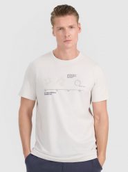 4F T-shirt regular z nadrukiem męski - szary L. Szare t-shirty męskie 4F, l, bez wzorów, z bawełny, bez kołnierzyka, bez ramiączek. Za 59.99 zł.