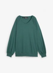 Bluzka oversize z czystej bawełny. Zielone bluzki damskie bonprix, bez wzorów, z bawełny, bez kołnierzyka, bez ramiączek. Za 84.99 zł.