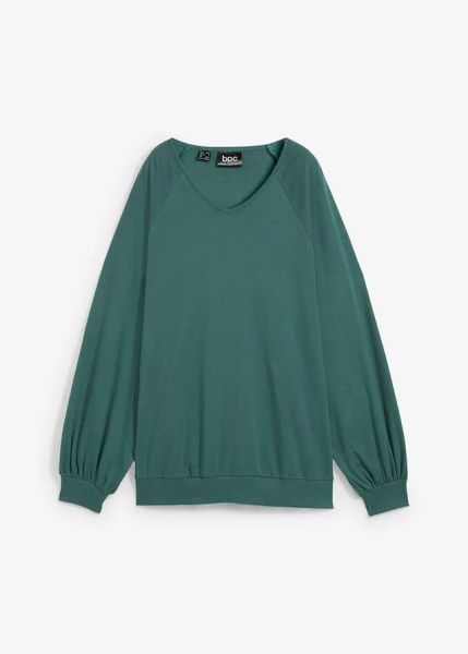 Bluzka oversize z czystej bawełny. Zielone bluzki damskie bonprix, bez wzorów, z bawełny, bez kołnierzyka, bez ramiączek. Za 84.99 zł.