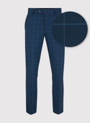 PAKO LORENTE – Męskie spodnie garniturowe w kolorze granatowym w niebieską kratkę. Niebieskie eleganckie spodnie męskie Pako Lorente, m, bez wzorów, z elastanu. Za 399.99 zł.