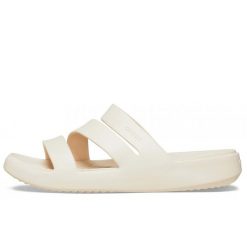 Klapki Crocs Getaway Strappy Z Klapkami Damskie. Białe klapki damskie Crocs, na lato, bez wzorów, z materiału, bez obcasa, bez zapięcia. Za 278.99 zł.