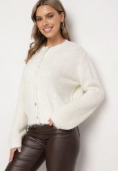Biały Casualowy Kardigan o Klasycznym Kroju Riathiel. Białe kardigany damskie Born2be, uniwersalny, bez wzorów, z jeansu, eleganckie, bez kołnierzyka. Za 169.99 zł.