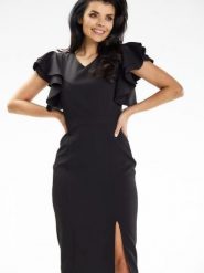 Sukienka Model A634 Black - awama. Czarne sukienki damskie Awama, na imprezę, l, bez wzorów, z elastanu, bez kołnierzyka, plus size, bez ramiączek, midi, dopasowane. Za 314.21 zł.