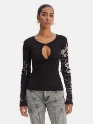 Desigual Bluzka 26SWTK18 Czarny Slim Fit. Czarne bluzki damskie Desigual, s, bez wzorów, z bawełny, bez kołnierzyka, bez ramiączek. Za 269.99 zł.