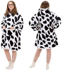 Kocobluza damska oversize koc bluza 2w1 z kapturem ciepła szlafrok futrzak czarno-biały UNIWERSALNY. Białe szlafroki damskie Springos, uniwersalny, bez wzorów, bez ramiączek, z kapturem. Za 72.15 zł.